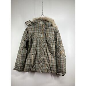 Lamar Ski Snowboard Winter Plaid S Brownblue Jacket Coat Removable Hood Faux Fur